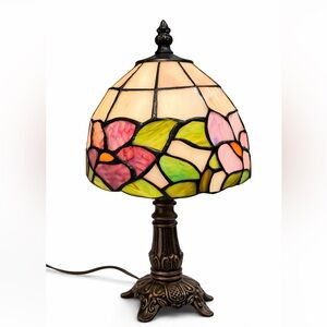Tiffany Style Floral Stained Glass Lamp 12” Vintage Look
